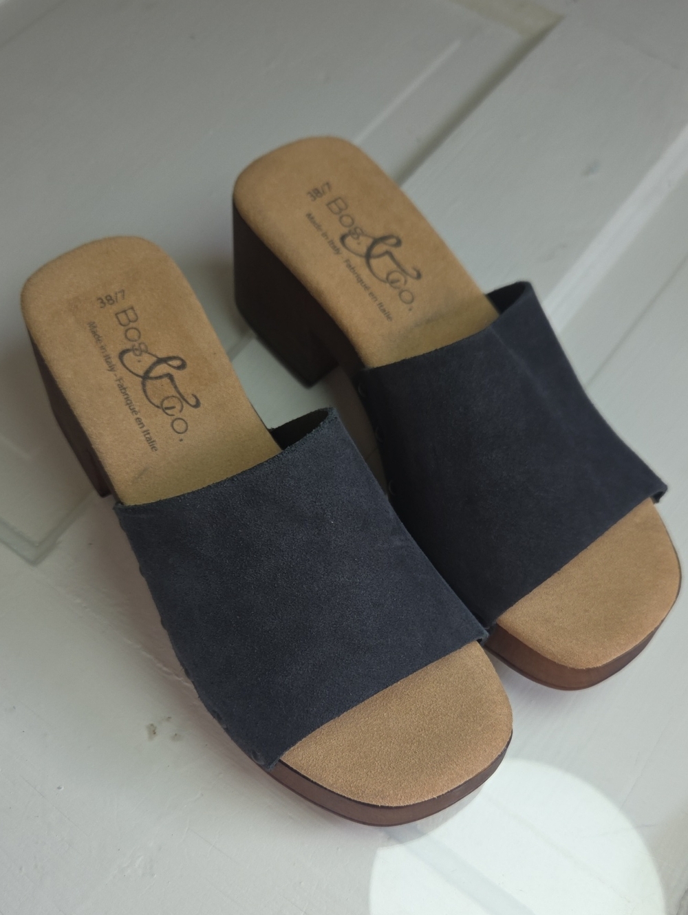 Bos. & Co. Black Suede Slide Mules with Block Heel